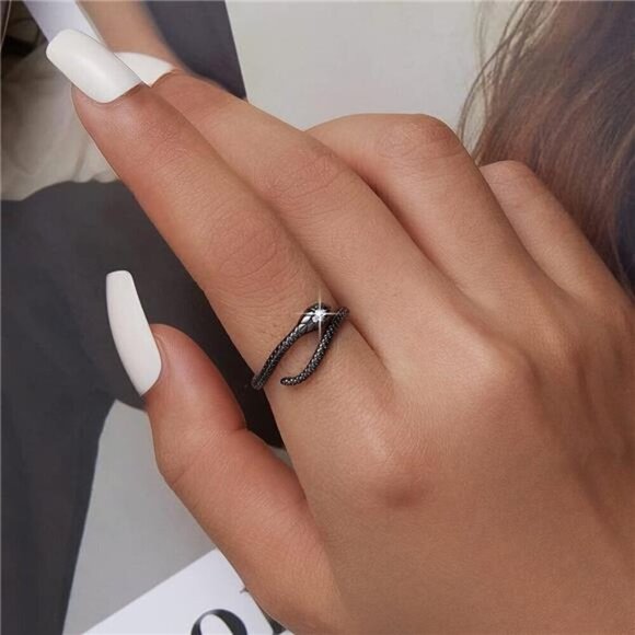 Adjustable Snake Ring Silver 925 Sterling Heart Cross Jewelry - Picture 2 of 7